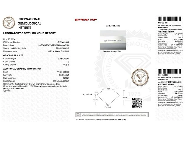 Diamant - 0.73 karaat prinses vorm geslepen geslepen diamant (gecertificeerd) - afbeelding 3 van  5