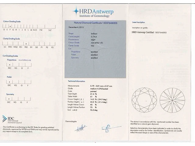 Diamant - 0.74 carat echte diamant (gecertificeerd) - afbeelding 3 van  5