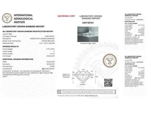 Diamant - 0.76 karaat diamant (gecertificeerd) - afbeelding 3 van  3