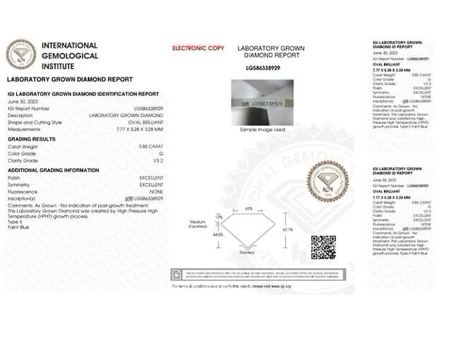 Diamant - 0.85 karaat diamant (gecertificeerd) - afbeelding 3 van  3