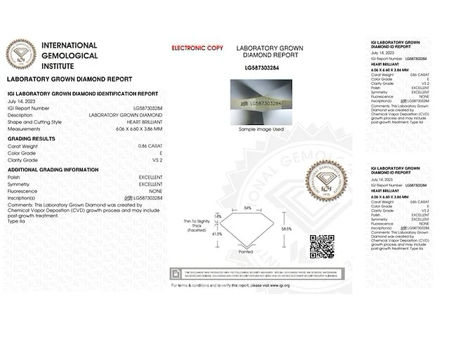 Diamant - 0.86 karaat hart vorm geslepen diamant (gecertificeerd) - afbeelding 3 van  3