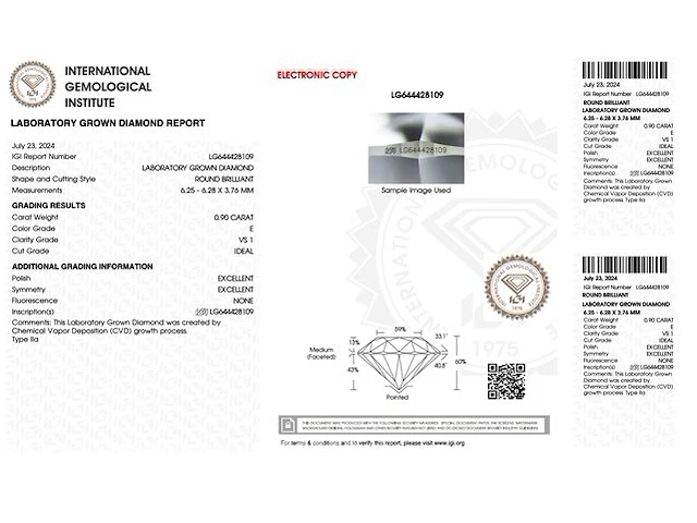 Diamant - 0.90 karaat briljant geslepen diamant (gecertificeerd) - afbeelding 3 van  5