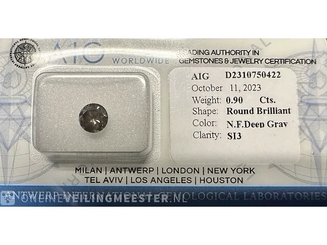 Diamant - 0.90 karaat echte diamant (gecertificeerd) - afbeelding 3 van  6