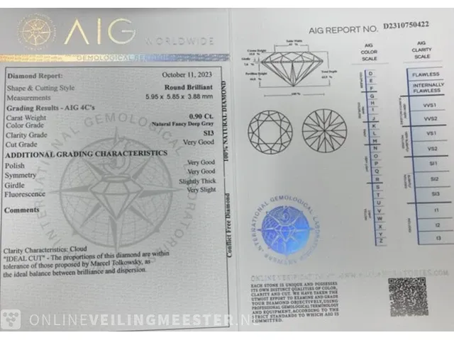Diamant - 0.90 karaat echte diamant (gecertificeerd) - afbeelding 6 van  6