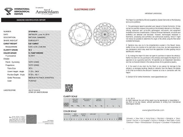Diamant - 0.91 carat echte diamant (gecertificeerd) - afbeelding 5 van  5