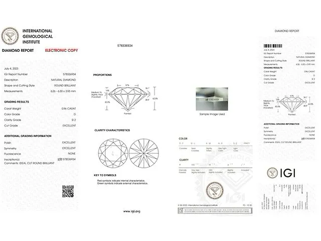Diamant - 0.96 karaat echte diamant (igi gecertificeerd) - afbeelding 3 van  4