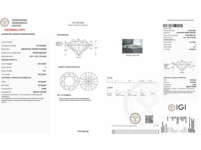 Diamant - 1.00 carat briljant geslepen diamant (gecertificeerd) - afbeelding 3 van  3