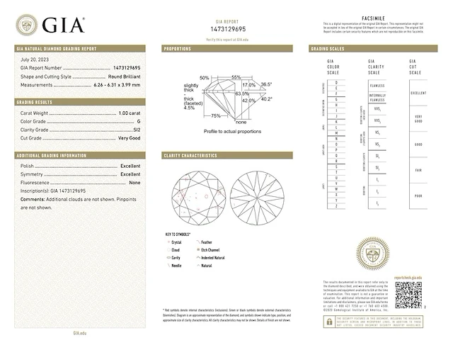 Diamant - 1.00 carat briljant geslepen diamant met een gia certificaat (gecertificeerd) - afbeelding 3 van  3