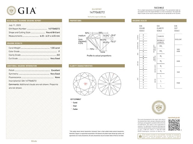 Diamant - 1.00 carat briljant geslepen diamant met een gia certificaat (gecertificeerd) - afbeelding 3 van  3