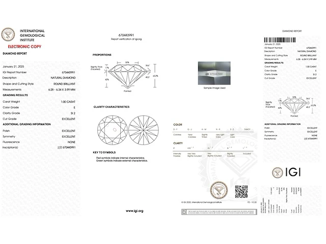Diamant - 1.00 carat echte natuurlijke briljant geslepen diamant (hrd gecerticifeerd) - afbeelding 3 van  6