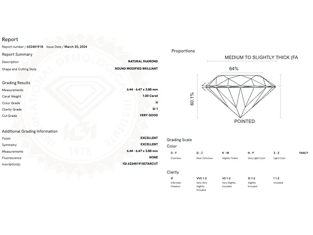 Diamant - 1.00 carat echte natuurlijke starcut briljant geslepen diamant (gecertificeerd) - afbeelding 3 van  5