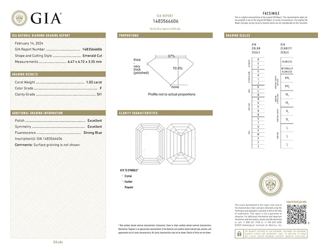 Diamant - 1.00 carat natuurlijk emerald geslepen diamant met gia certificaat - afbeelding 3 van  5