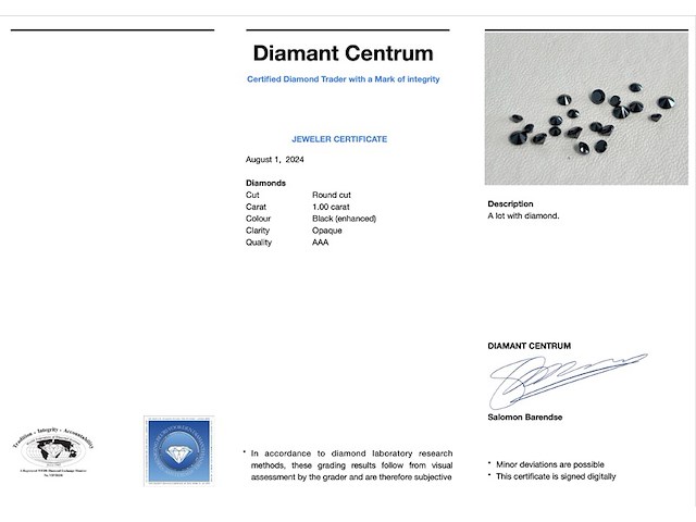 Diamant - 1.00 carat natuurlijke zwarte diamant (gecertificeerd) - afbeelding 3 van  3