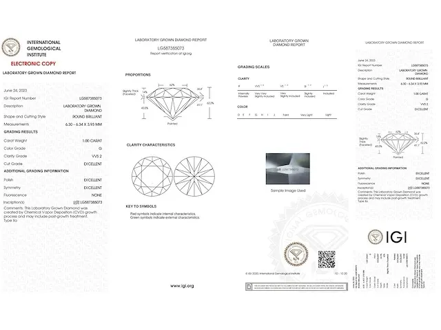 Diamant - 1.00 karaat briljant diamant (gecertificeerd) - afbeelding 3 van  4