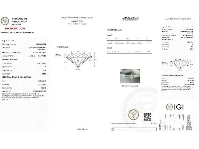 Diamant - 1.00 karaat diamant (gecertificeerd) - afbeelding 3 van  3