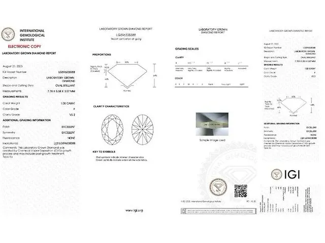 Diamant - 1.00 karaat diamant (gecertificeerd) - afbeelding 3 van  3