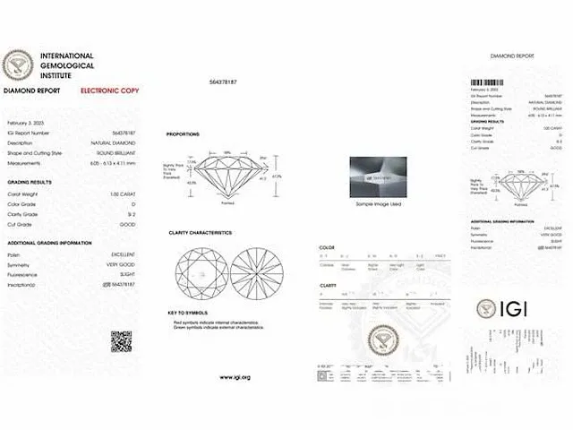 Diamant - 1.00 karaat echte diamant (gecertificeerd) - afbeelding 2 van  4