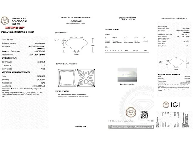Diamant - 1.00 karaat prinses vorm geslepen geslepen diamant (gecertificeerd) - afbeelding 3 van  5