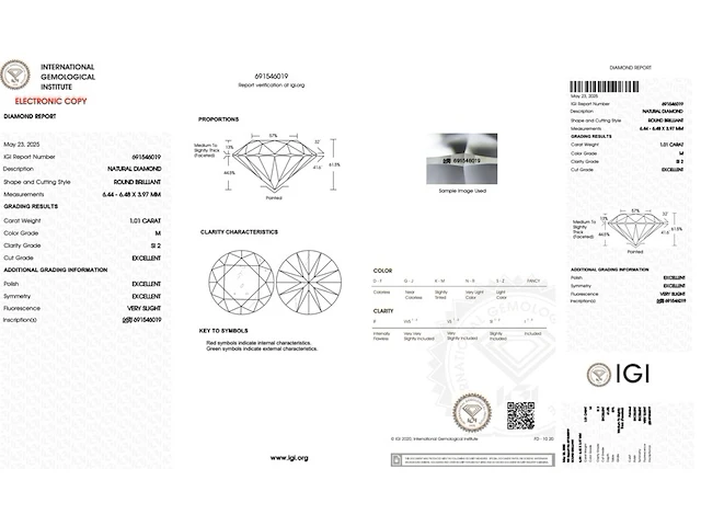 Diamant - 1.01 carat briljant geslepen diamant (gecertificeerd) - afbeelding 3 van  5