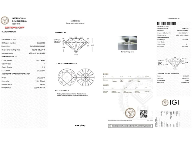 Diamant - 1.01 carat briljant geslepen diamant met een igi certificaat (gecertificeerd) - afbeelding 3 van  5