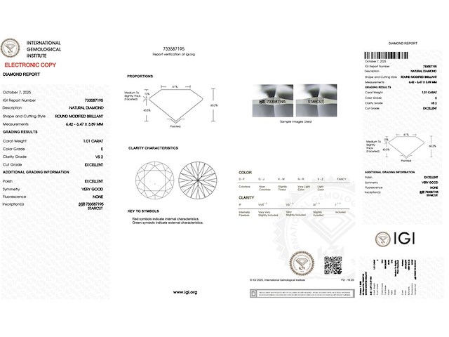 Diamant - 1.01 carat echte natuurlijke starcut briljant geslepen diamant (gecertificeerd) - afbeelding 3 van  5