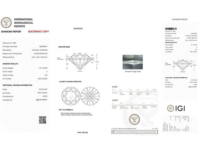 Diamant - 1.01 karaat echte diamant (gecertificeerd) - afbeelding 3 van  3