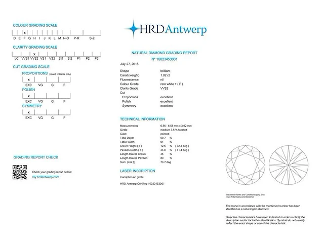 Diamant - 1.02 carat natuurlijke diamant (gecertificeerd) - afbeelding 3 van  6