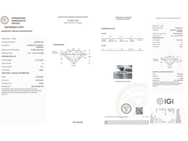 Diamant - 1.02 karaat briljant diamant (gecertificeerd) - afbeelding 3 van  3