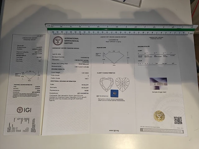 Diamant - 1.02 karaat hart briljant geslepen diamant (igi gecertificeerd) - afbeelding 5 van  5
