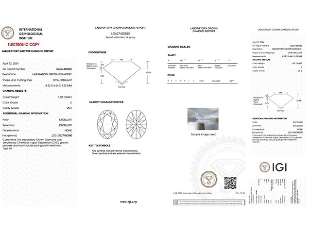 Diamant - 1.02 karaat ovaal geslepen diamant (gecertificeerd) - afbeelding 3 van  4
