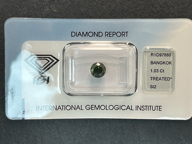 Diamant - 1.03 carat groene diamant (gecertificeerd) - afbeelding 2 van  5