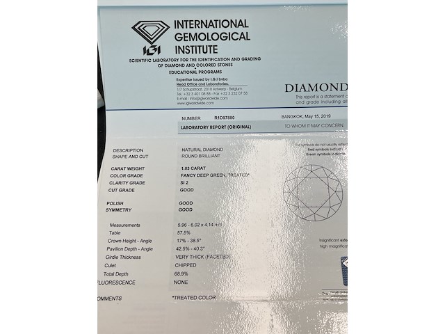 Diamant - 1.03 carat groene diamant (gecertificeerd) - afbeelding 3 van  5