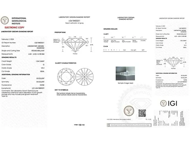 Diamant - 1.04 karaat diamant (igi gecertificeerd) - afbeelding 3 van  5