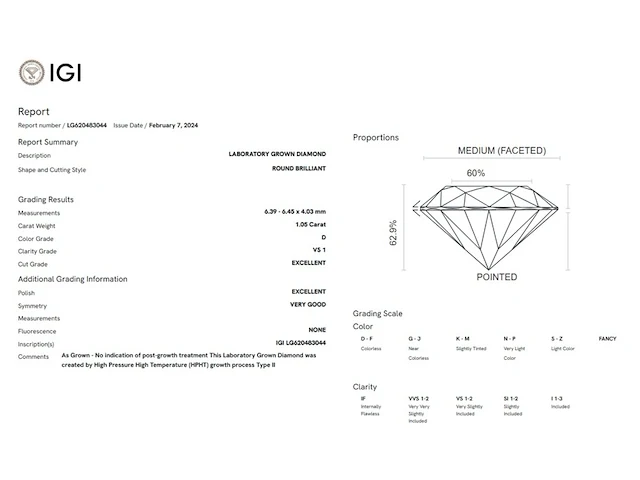 Diamant - 1.05 ct round brilliant (igi gecertificeerd) - afbeelding 4 van  4