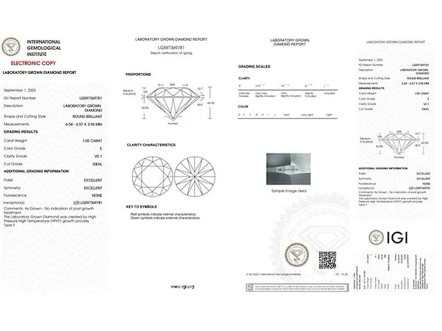 Diamant - 1.05 karaat briljant geslepen diamant (gecertificeerd) - afbeelding 3 van  4