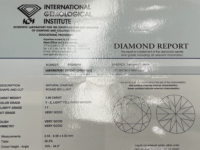 Diamant - 1.06 carat natuurlijk bruine diamant (gecertificeerd) - afbeelding 3 van  5