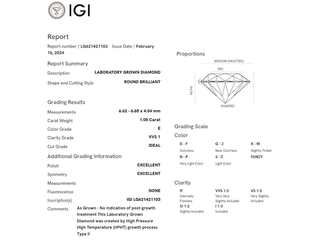 Diamant - 1.08 ct round brilliant ( igi gecertificeerd ) - afbeelding 3 van  4