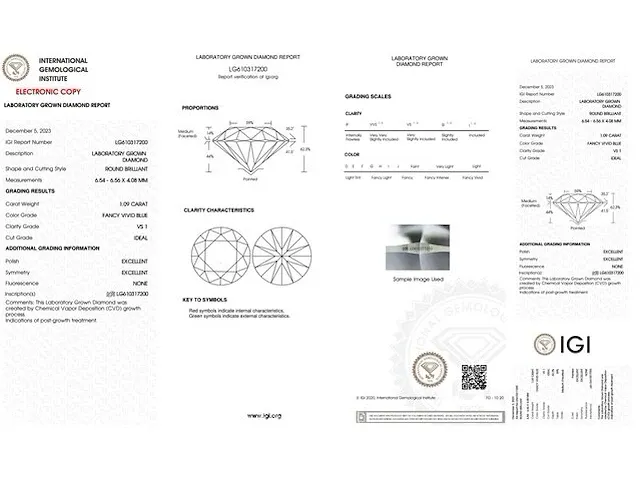 Diamant - 1.09 karaat diamant fancy vivid blue (igi gecertificeerd) - afbeelding 3 van  5