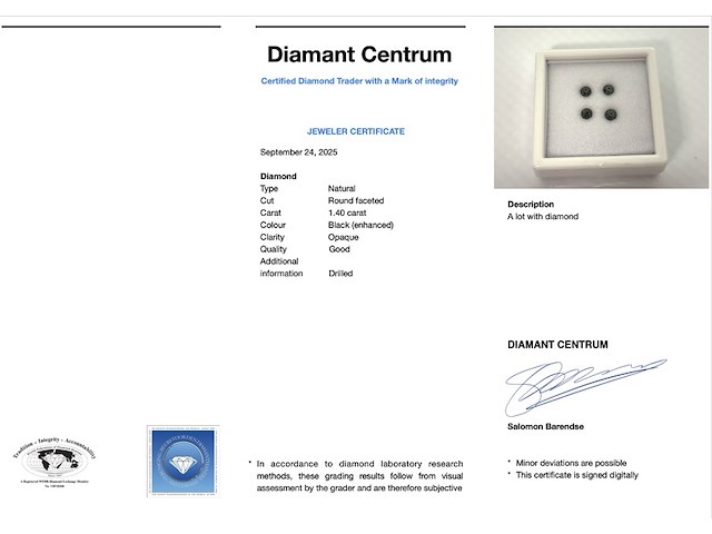Diamant - 1.40 carat zwarte natuurlijke diamant - afbeelding 3 van  3