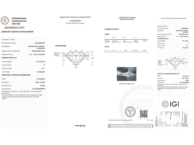 Diamant - 1.50 carat round brilliant ( igi gecertificeerd ) - afbeelding 4 van  4