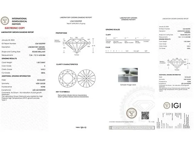 Diamant - 1.50 karaat diamant (igi gecertificeerd) - afbeelding 3 van  5