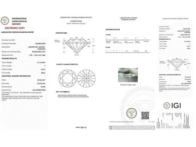 Diamant - 1.51 karaat briljant geslepen diamant (gecertificeerd) - afbeelding 3 van  3