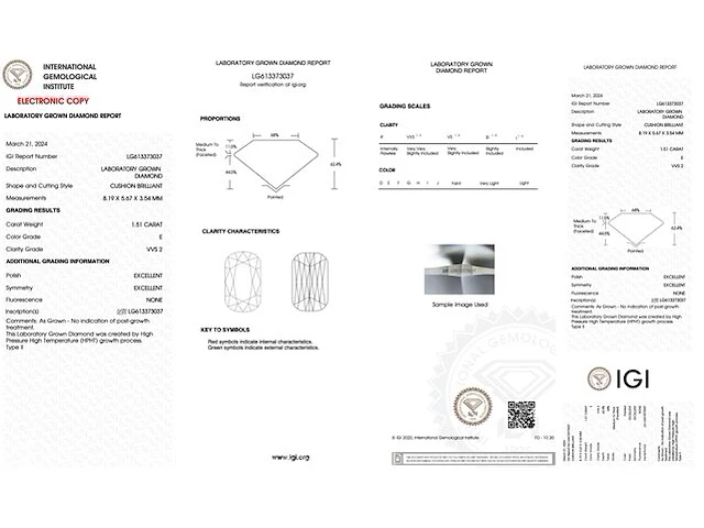 Diamant - 1.51 karaat kussenvorm geslepen diamant (gecertificeerd) - afbeelding 3 van  5