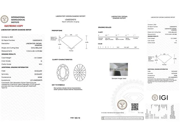 Diamant - 1.51 karaat ovaal geslepen diamant (gecertificeerd) - afbeelding 3 van  3