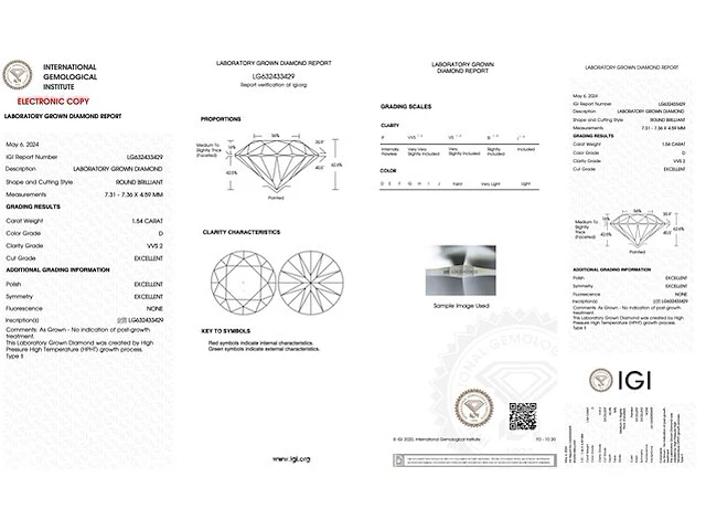 Diamant - 1.54 karaat briljant geslepen diamant (gecertificeerd) - afbeelding 3 van  6