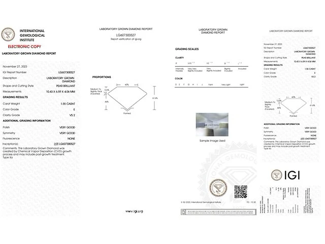 Diamant - 1.55 karaat peer vorm geslepen diamant (gecertificeerd) - afbeelding 3 van  6
