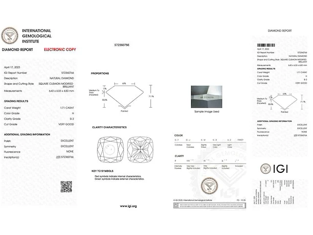 Diamant - 1.71 carat echte diamant (gecertificeerd) - afbeelding 3 van  7