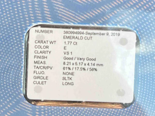 Diamant - 1.77 carat echte natuurlijke emerald geslepen diamant - afbeelding 2 van  3