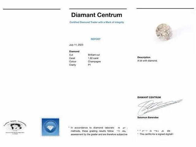 Diamant - 1.82 karaat echte champagne gekleurde diamant (gecertificeerd) - afbeelding 1 van  3