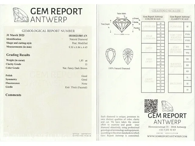 Diamant - 1.85 karaat echte diamant (gecertificeerd) - afbeelding 6 van  6